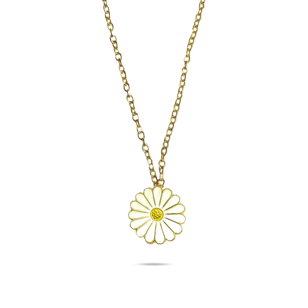 White Daisy Pendant Charm Necklace