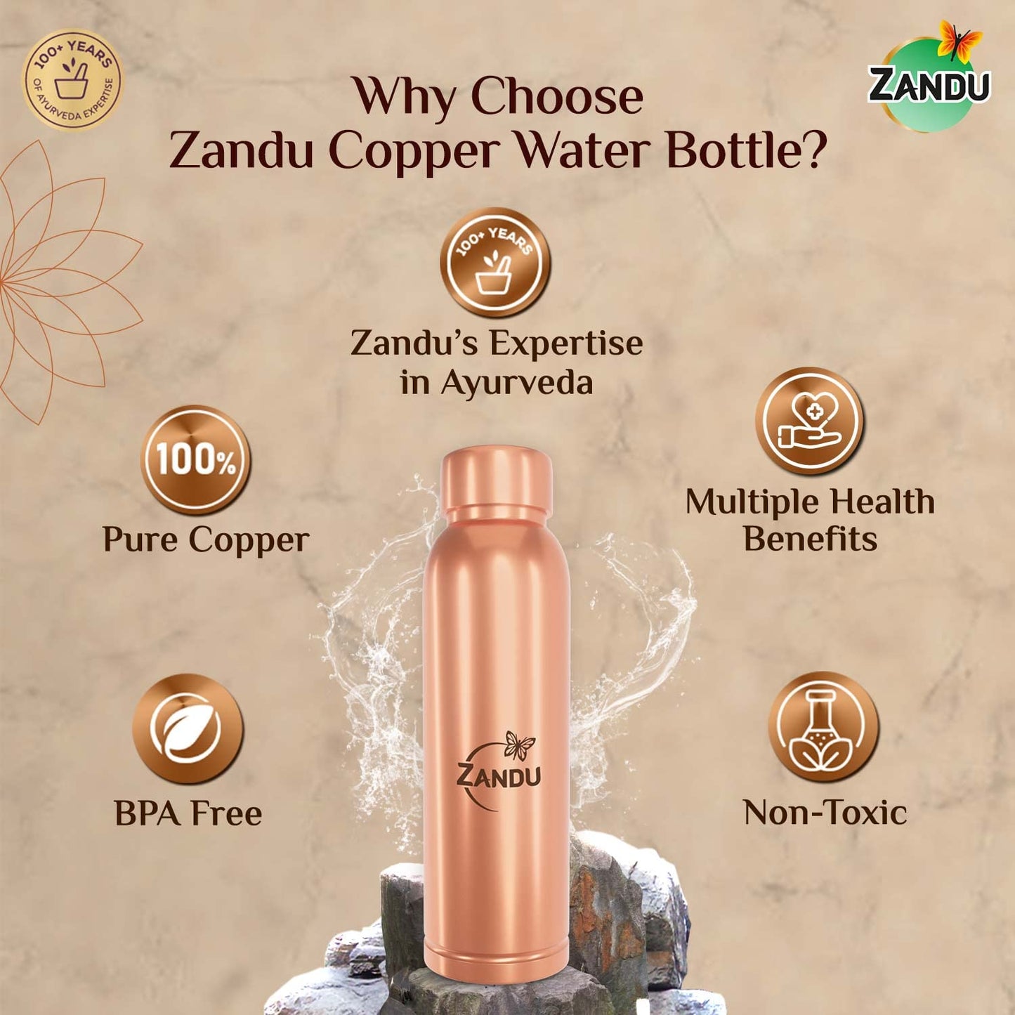 Copper Water Bottle (950ml)