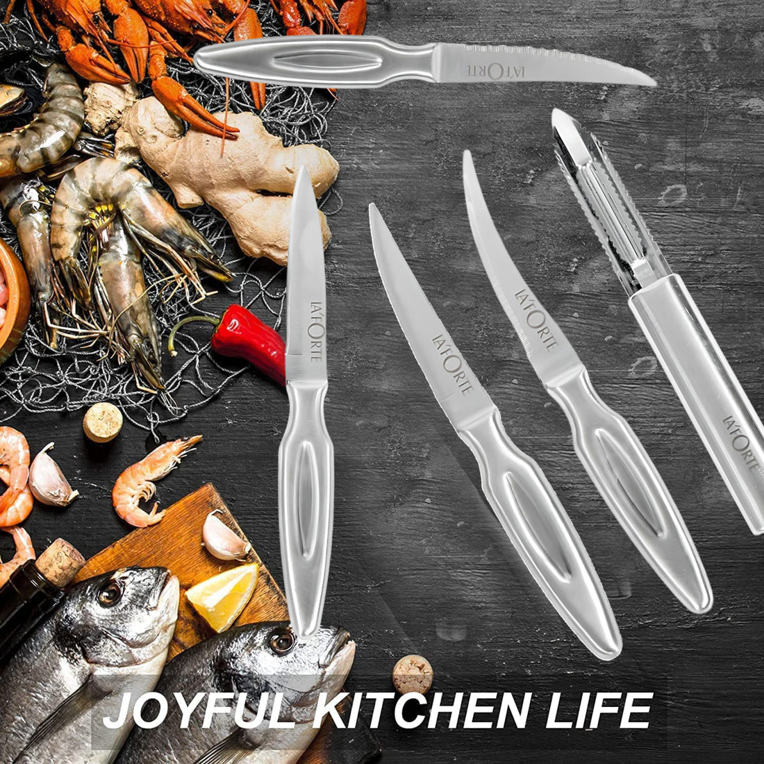 Stainless Steel Kitchen Knife Set with Metal Block