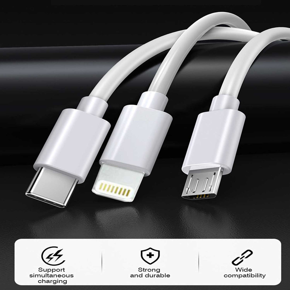 3 in 1 Charging Cable with Micro, Type C and Iphone Connectors