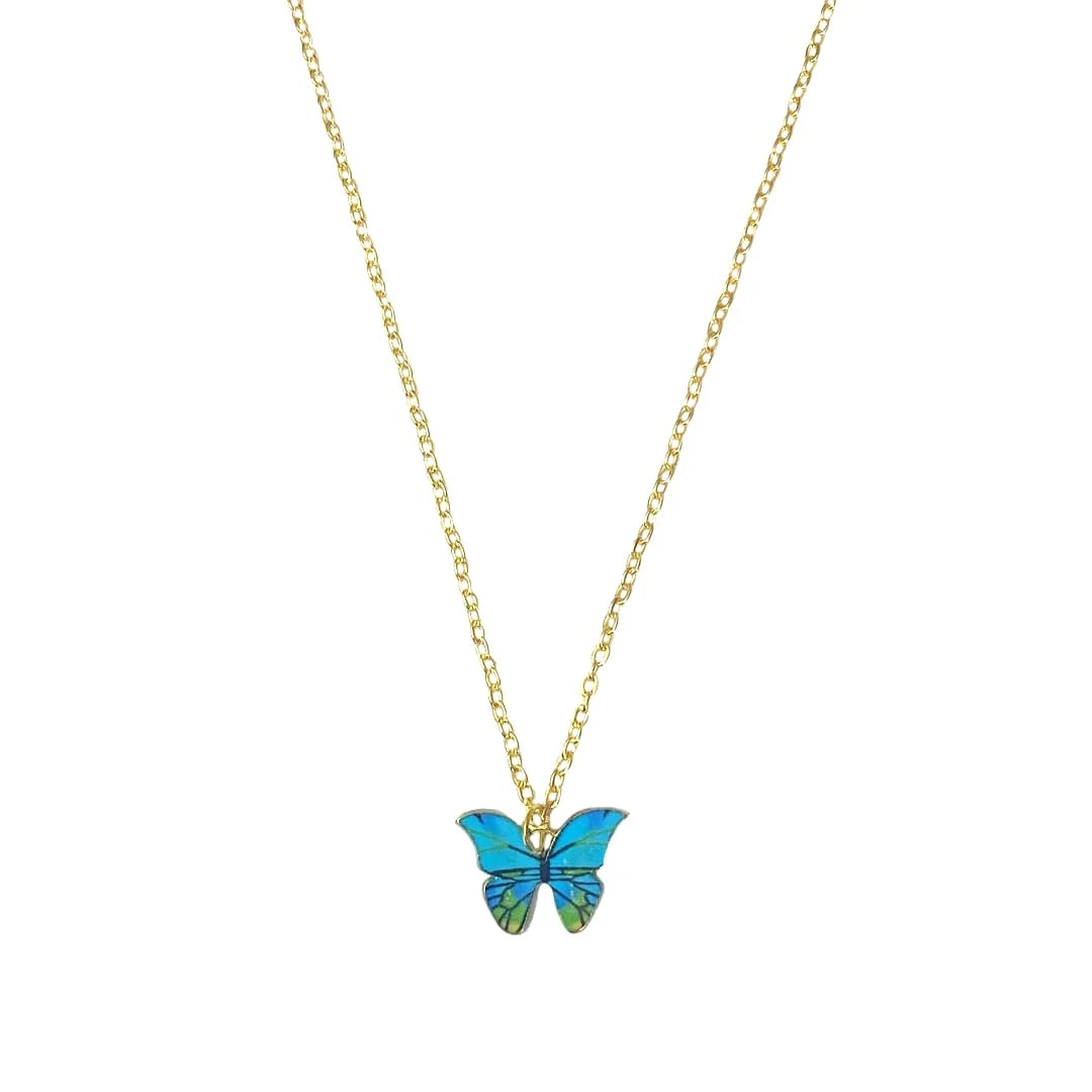 Blue Multi Butterfly Pendant Charm Necklace